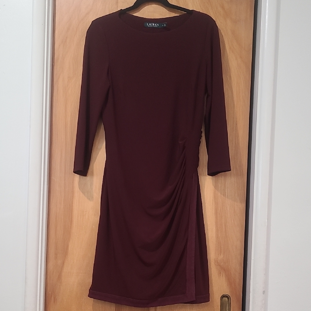 Lauren Ralph Lauren Red Long Sleeve Ruched Sheath Dress
